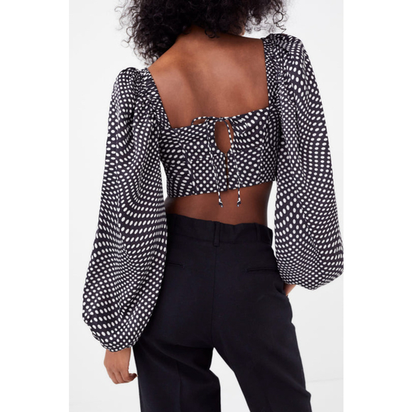 For Love and Lemons Kat Long Sleeve Corset Top Polka Dot XS NWT - Picture 8 of 8